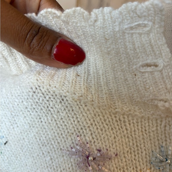 Vintage White Beaded Sweater Size Large By “derotchild” - Picture 7 of 8